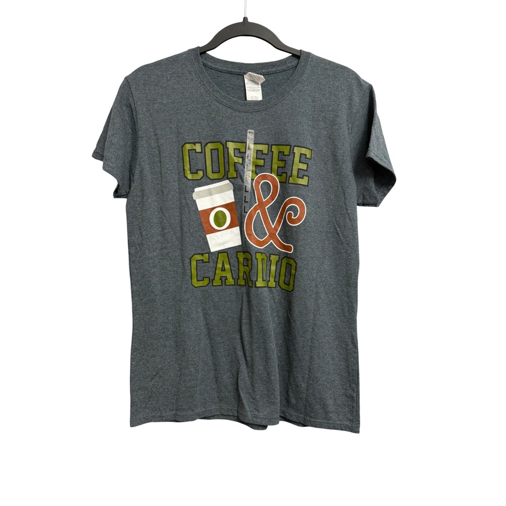 Gildan Coffee & Cardio Graphic T-Shirt Gray Heather Short Sleeve Women Large